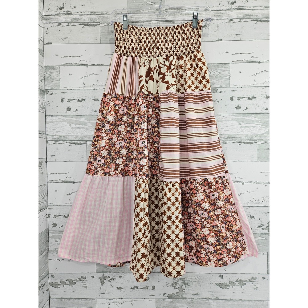 Universal Thread Womens Patchwork Floral Smocked Waist Tiered Maxi Skirt Small